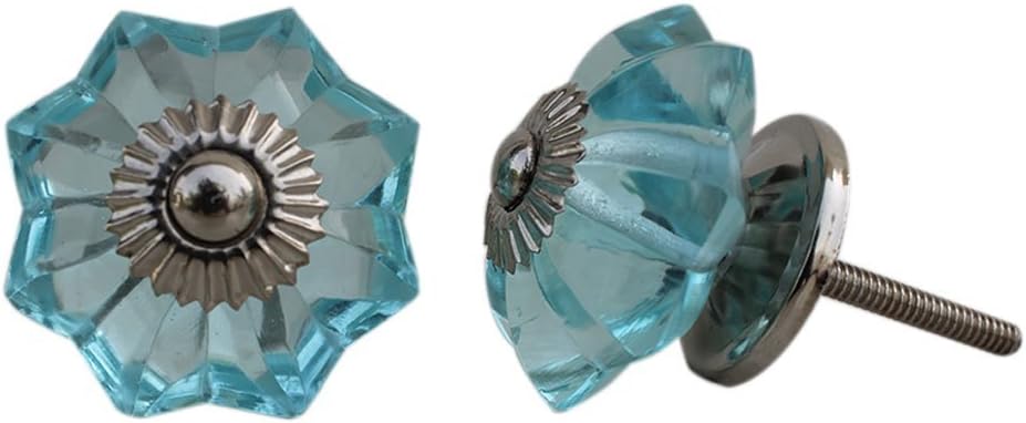 Interior Door Knobs Glass and Metal, Set of 2 (Turquise)