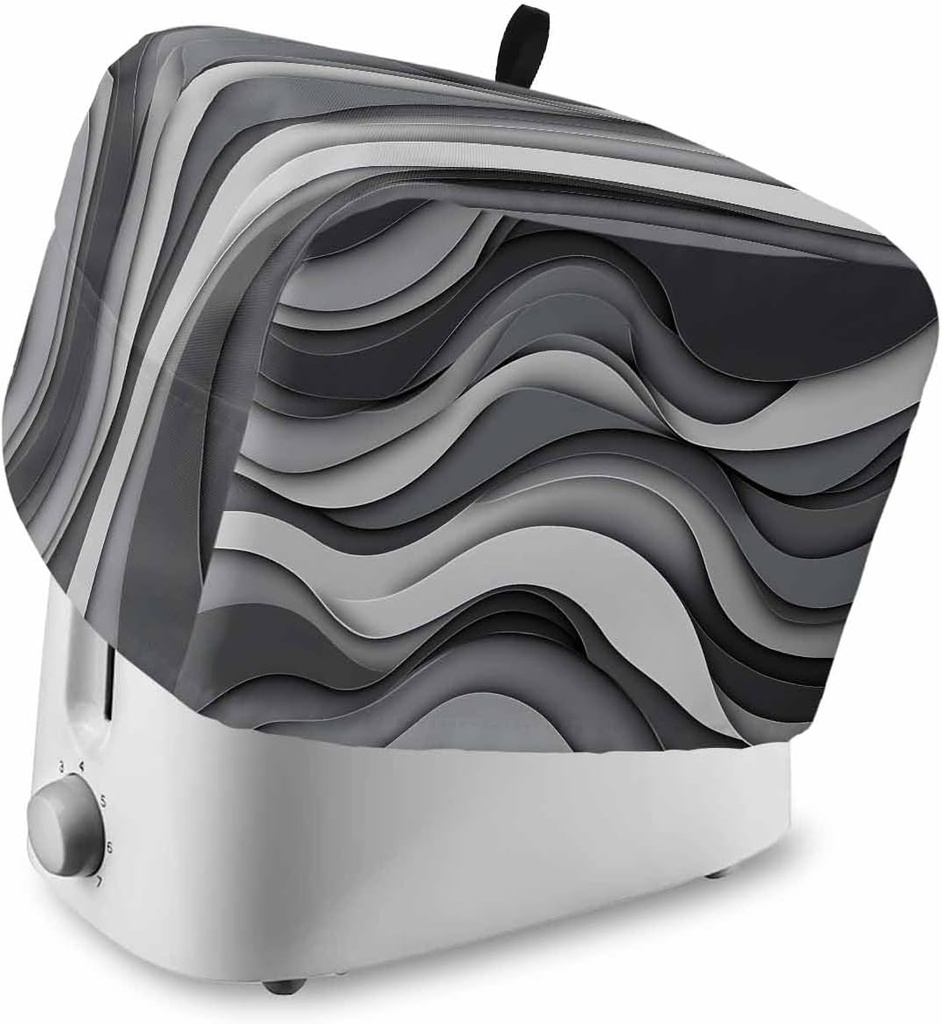 Black Grey Ombre Toaster Cover 2 Slice, Kitchen Appliance Covers with Pocket & Loop, Modern Moire Art Geometric Abstract Polyester Bread Machine Covers Dust & Fingerprint Protection