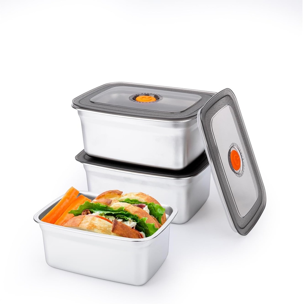 3 PCS Stainless Steel Food Storage Containers(50oz) with Lids Leak Proof & Airtight | Stainless steel freezer Containers,Airtight Bento Lunch Box,For Meal Prep,Fruit,Snack,Freezer