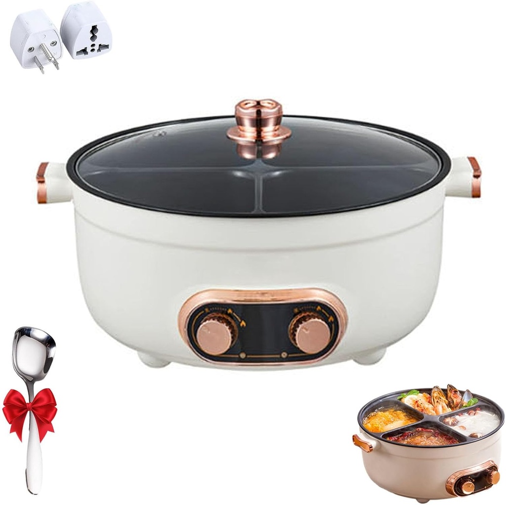 Four Grid Multifunctional Stew Pot, 6L Large Electric Stew Pots with 4 Compartments, Dual Control, 4-Flavor Chinese Shabu Shabu Pot for Home Party