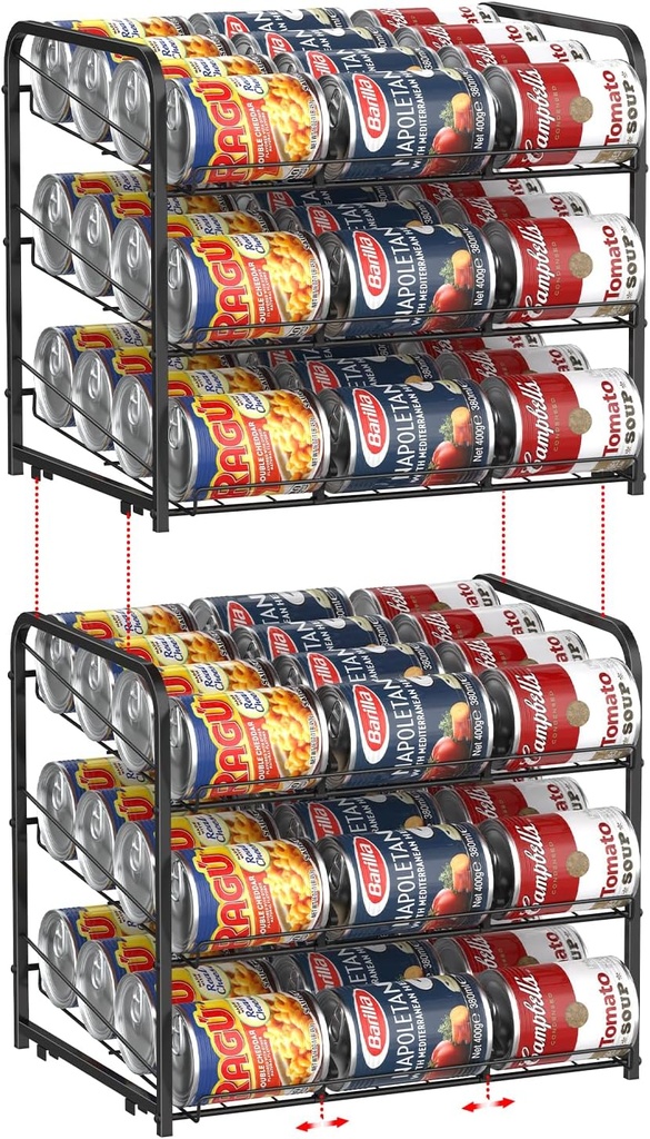 MOOACE Can Rack Organizer for Pantry Stackable, 2 Pack Can Storage Dispenser Holds up to 72 Cans, Great for the Pantry Shelf, Kitchen Cabinet or Counter-top, Canned Food Organizer, Black