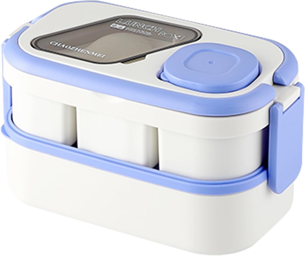 Large Bento Box（50oz）with Handle for Adult/Kids/Women,Stackable Lunch Bento Box with 4 Compartments, Meal Prep Containers with salad box and Utensils, BPA Free, Microwave Safe Food Container (White)