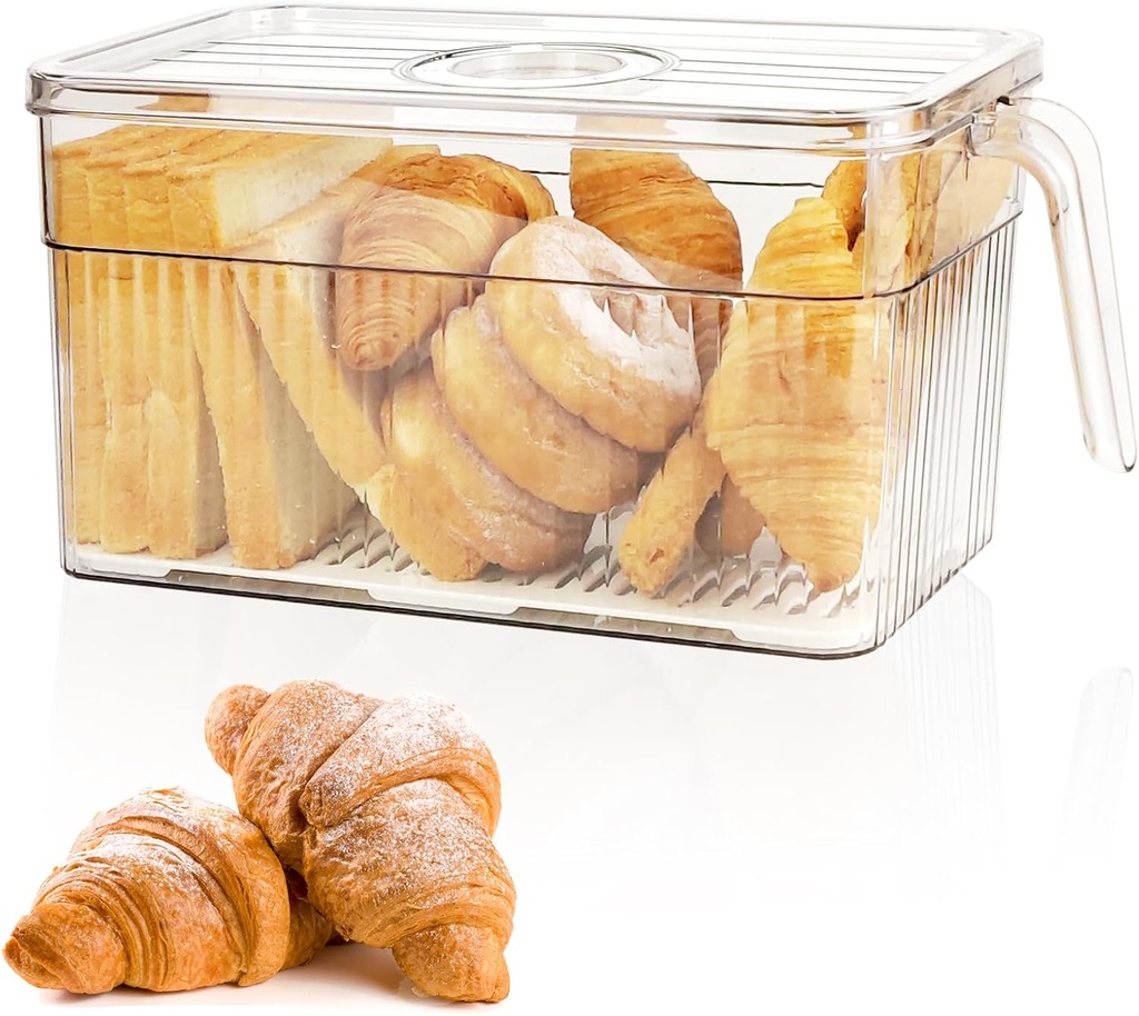 QPEY Bread Box for Kitchen Countertop, Large Bread Storage Container, Time Recording Bread Keeper with Lid, Bread Holder Bin for Homemade Bread, Toast, Donut, Cookies and Bakery Loaf