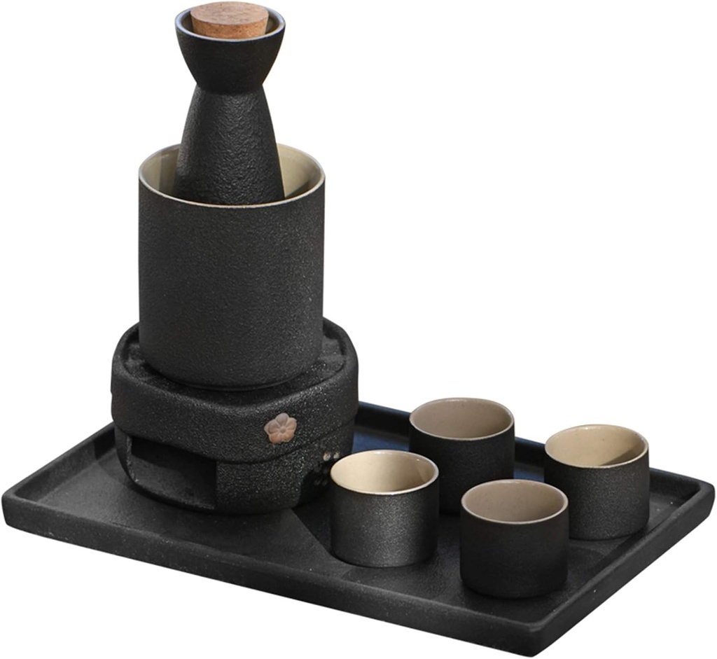 Sake Set and Cups with Warmer Japanese Sake Cup Set 8-Piece with Warm Stoves, for Christmas, Birthdays, and Anniversaries