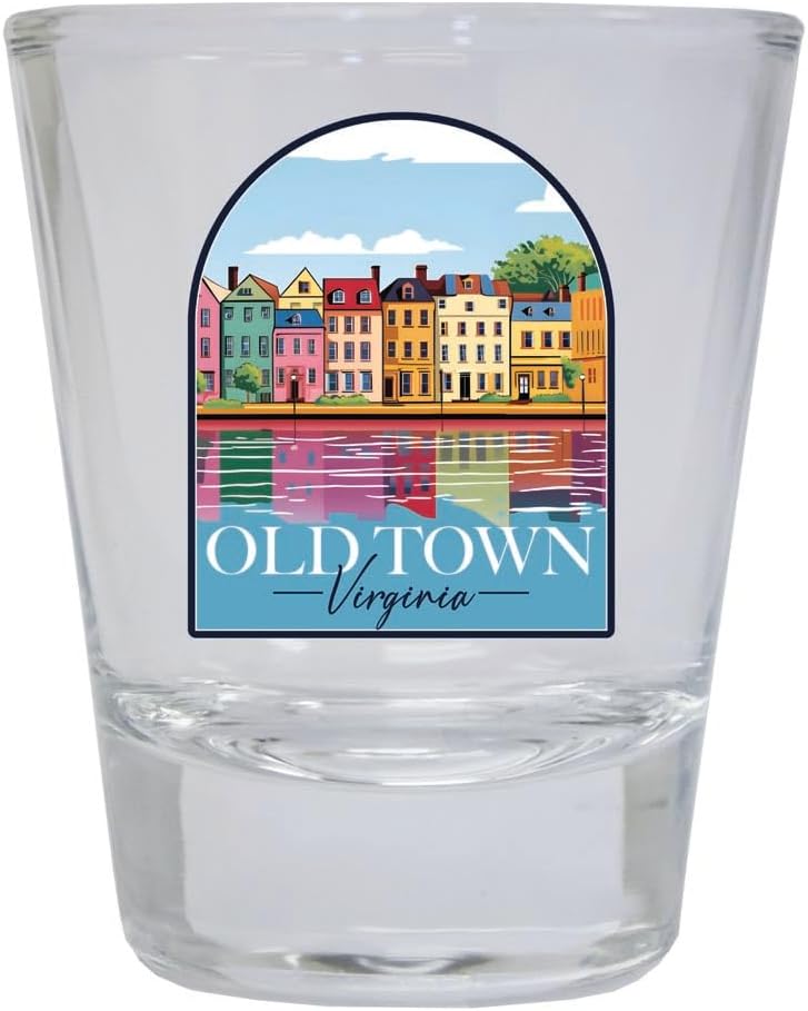 R and R Imports Old Town Alexandria Virginia Houses on the River Design Souvenir 2 Ounce Shot Glass Round Clear Single