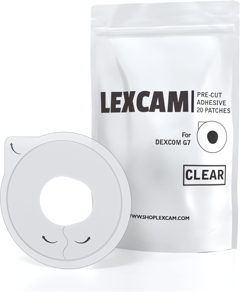 Lexcam Adhesive Patches Pre-Cut for Dexcom G7 & Stelo, Pack of 20 Patches, Waterproof, Transparent Overpatches for Continuous Glucose Monitoring, Sensor is NOT Included