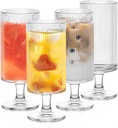 INSETLAN Set of 4 Ribbed Glass Goblets – 12oz Vertical Stripe Stemmed Glassware for Cocktails, Wine, and Beverages – Elegant Durable Glass Cups for Parties, Weddings, and Everyday Use