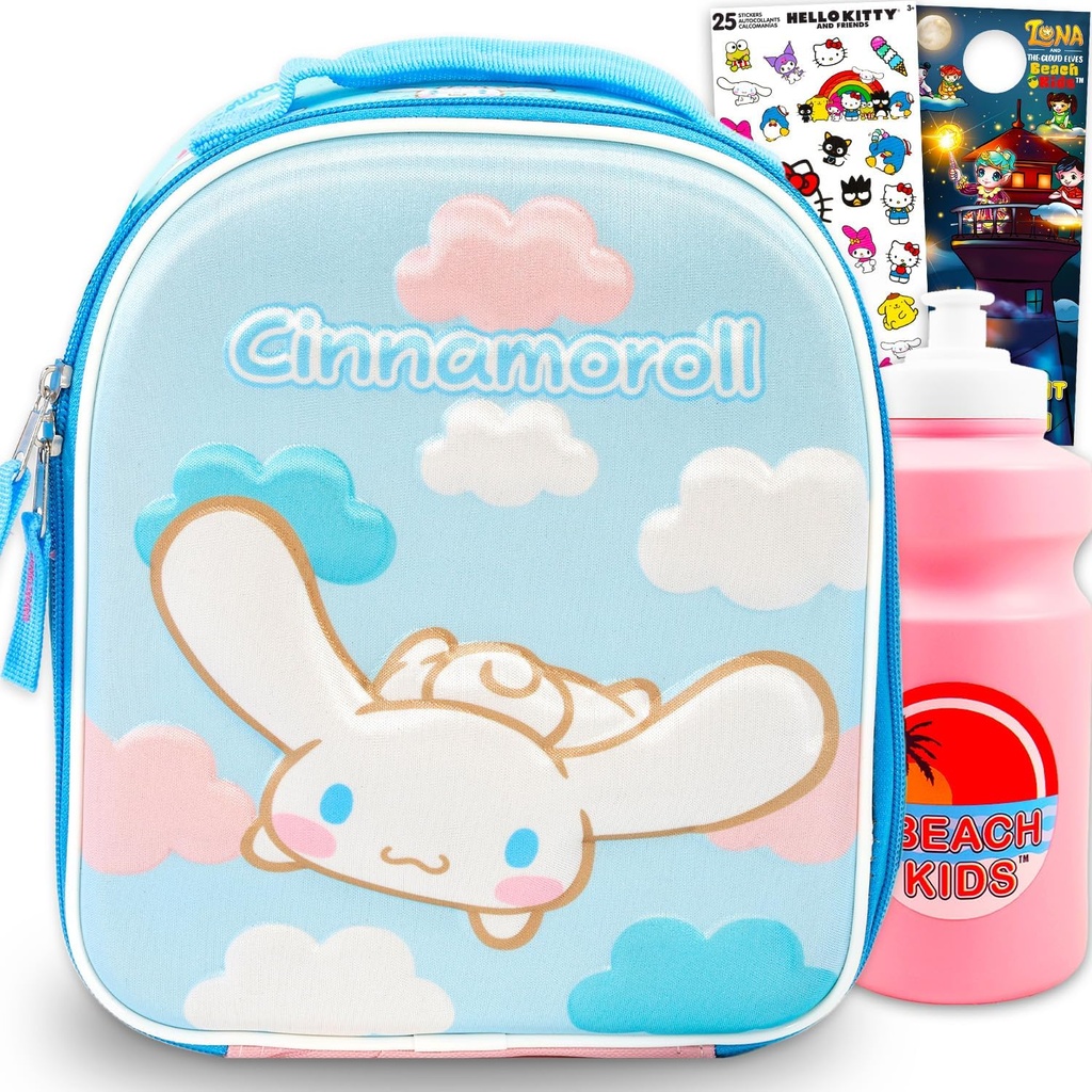 Cinnamoroll Lunch Box for Girls Set - Bundle with Sanrio Lunchbox Plus Stickers, Water Bottle, More | Cinnamoroll Lunch Bag for School