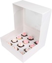 O'Creme 10 Inch x 10 Inch x 4 Inch High Square Cupcake Box All White with Clear Window and Insert for 12 Mini Cupcakes - Pack of 5