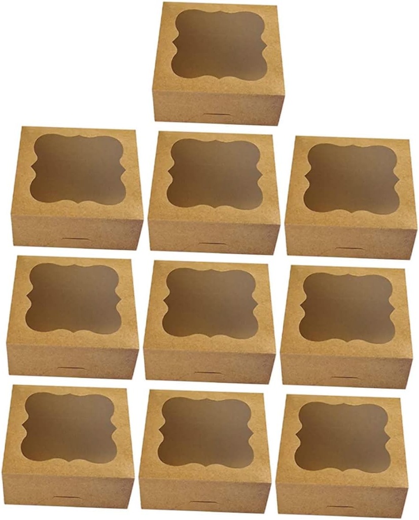 LIFKOME 10pcs Cake Box Window Kraft Paper Bakery Carrier Pastry Packaging Box for Wedding Holiday Birthday Party Favor