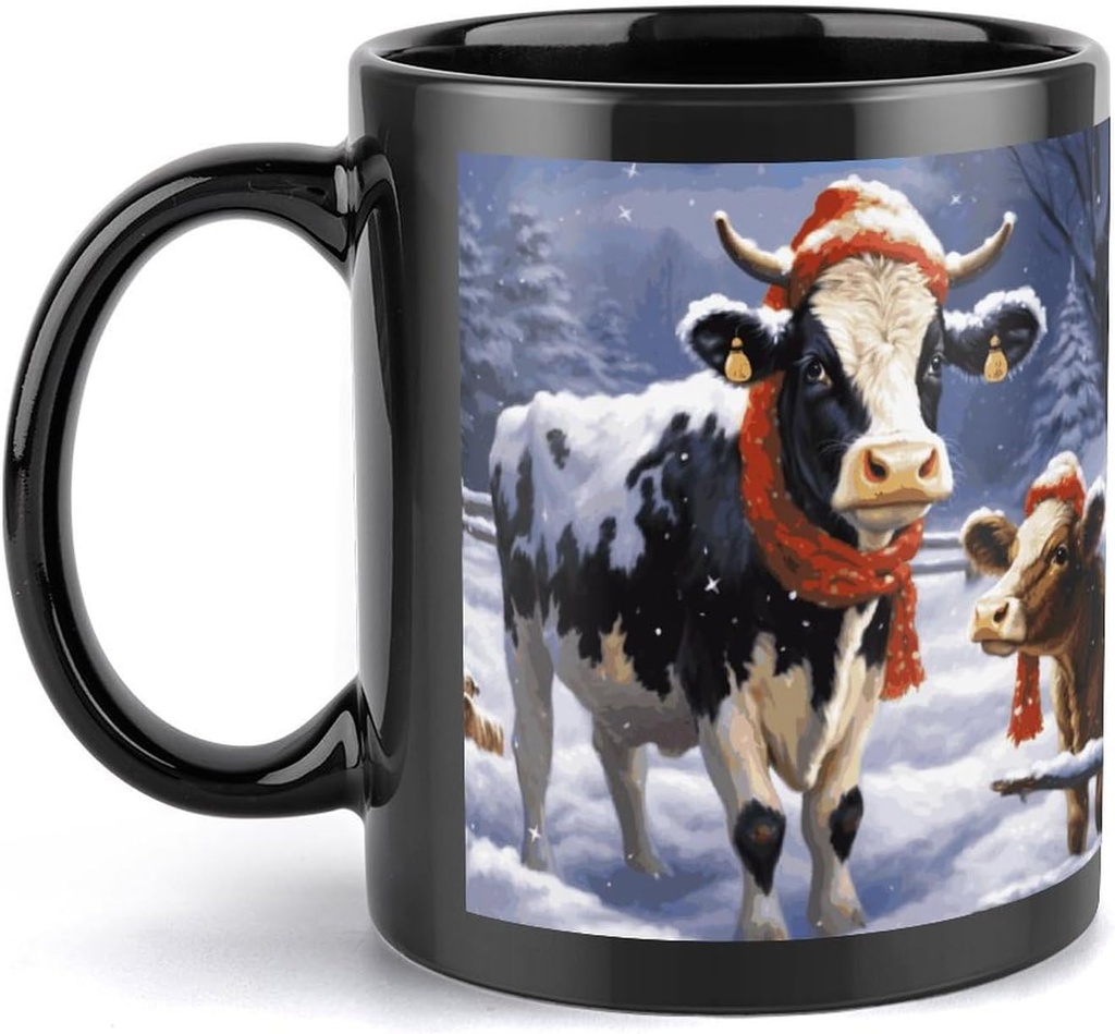 Christmas Snow Cow Travel Mug Ceramic Large Ceramic Coffee Mugs with Handle, Porcelain Mugs- Perfect for Coffee Tea Espresso Other Beverages