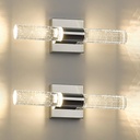 Bathroom Light Fixtures Set of 2, Chrome LED Vanity Light in Bubble Glass Indoor Wall Sconce, Modern 9W 4000K Crystal Wall Lights for Bathroom, Bedroom, Hallway, VL601-CH-2PK