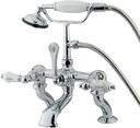 Kingston Brass CC414T1 Vintage Deck Mount 7-Inch Spread Tub Filler with Hand Shower, H&C Porcelain Lever Handle, Polished Chrome