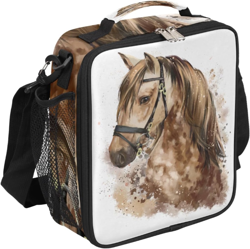 Lunch Boxes Bag for Kids, Horse Lunch Box for Boys and Girls, Waterproof Insulated Lunch Bag Cooler Tote for School with Detachable Shoulder Strap