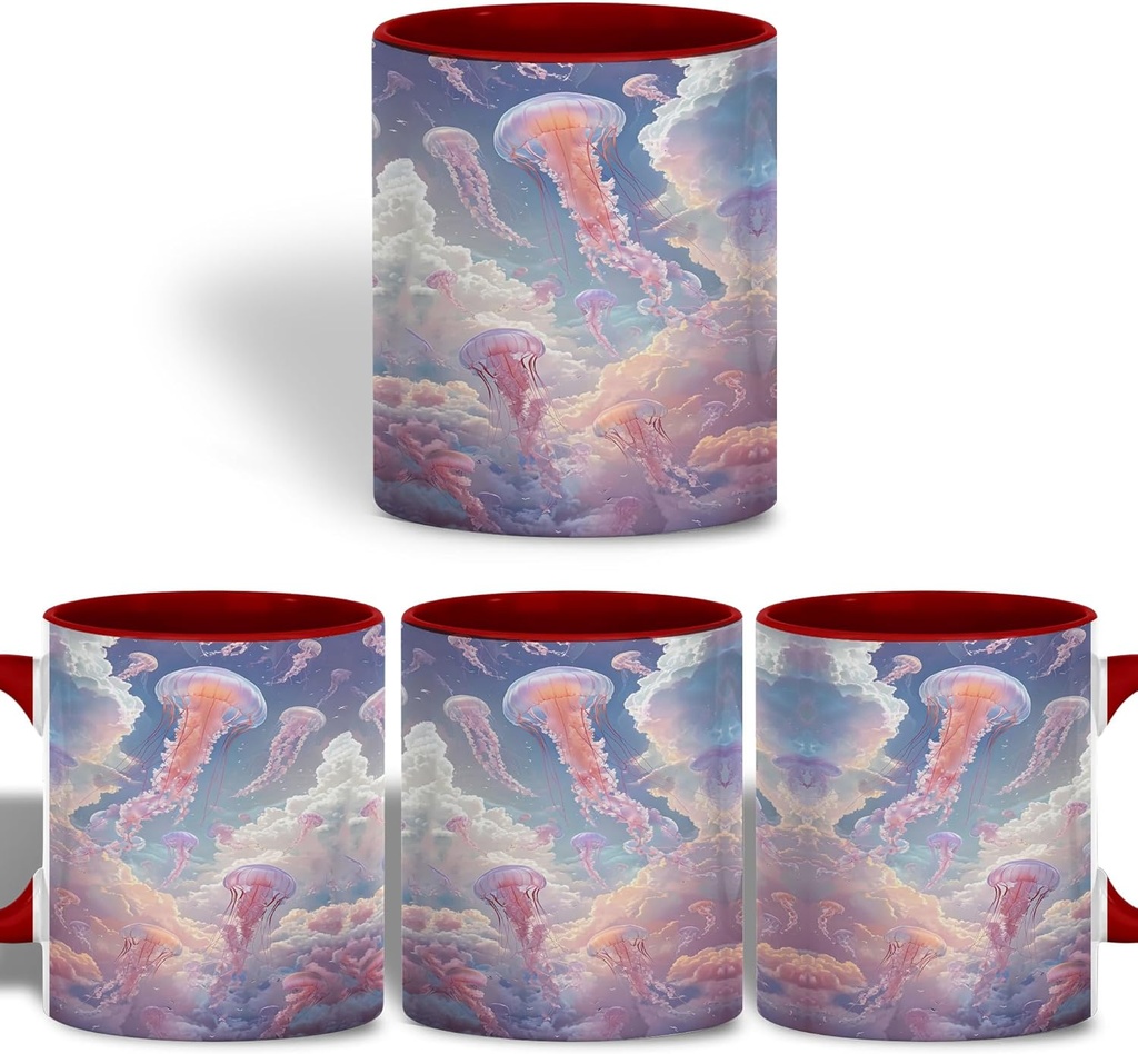 Dreamy Jellyfish Mug, Fantasy Coffee Mug, Surreal Sky and Ocean Tea Cup, Floating Jellyfish in Clouds Coffee Cup, Ethereal Marine Life Art, Enamel Ceramic Mug for Home, Gift for Ocean-Sky Lovers