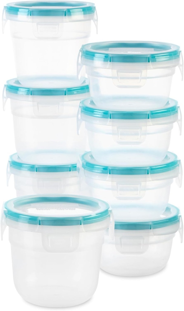Snapware Total Solution 16-Pc Plastic Food Storage Containers Set,(4) 2-Cup & (4) 1.2-Cup Round Meal Prep Container, BPA-Free Lids with 4 Locking Tabs, Microwave, Dishwasher, and Freezer Safe