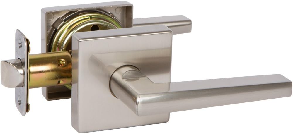 Delaney Hardware Vida Passage Door Handle with Square Trim, Fits Doors 1-3/8 to 1-3/4 in. Thick, Satin Nickel – Reversible Left/Right-Handed Hallway, Closet Door Lever with Latch – Easy to Install