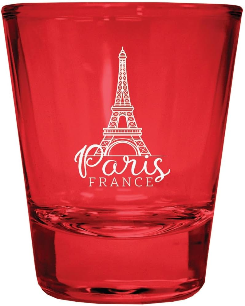 R and R Imports Paris France Engraved Souvenir Engraved Full Color 2oz Shot Glass Red 2-Pack