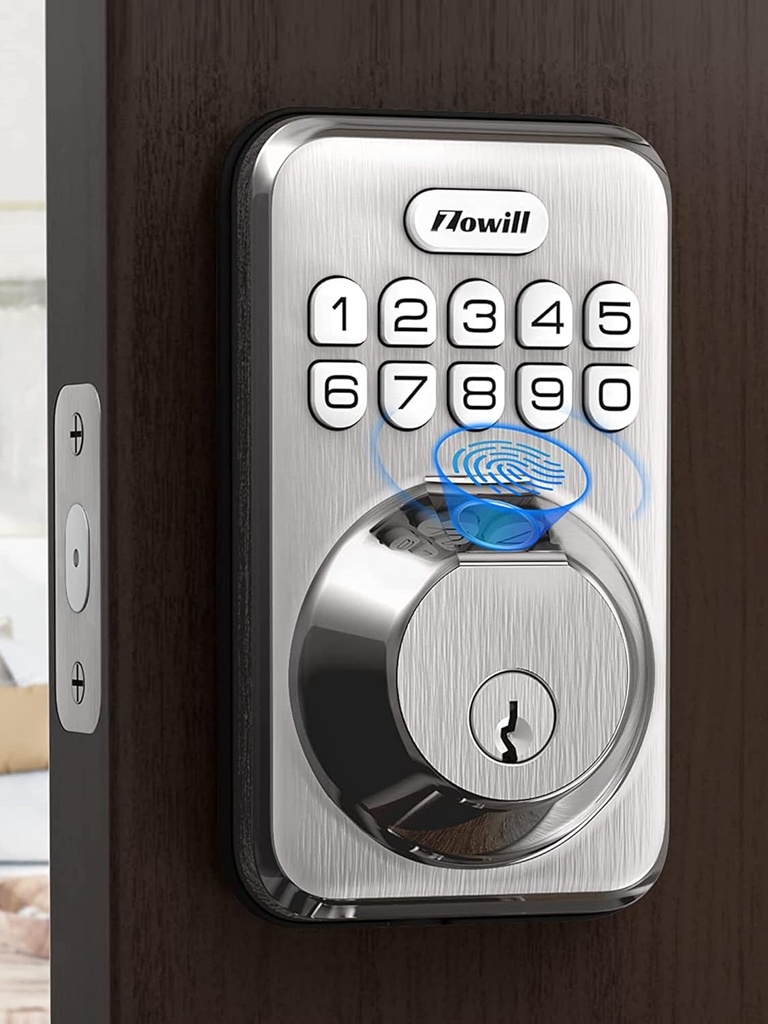 Fingerprint Door Lock, Zowill Keyless Entry Lock Keypad Deadbolt with 20 Biometric Fingerprints, User Codes, Auto Anti-Peeping Password, IP54 Waterproof, Easy Installation Smart