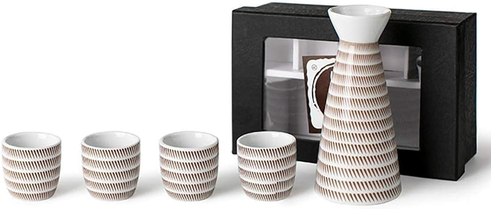 Sake Set of Cup, Wine Glass Set,Ceramic Cups, Crafts Wine Glasses,5 Pieces Japanese Style Traditional Retro Porcelain Crafts
