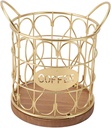 Coffee Pod Holder, Modern Round Wire Coffee Basket with Wooden Base, Metal Espresso Pod Organizer Coffee Pods Holder Organizer for Cafe, Kitchen, Countertop, Pantry, Office (Gold)