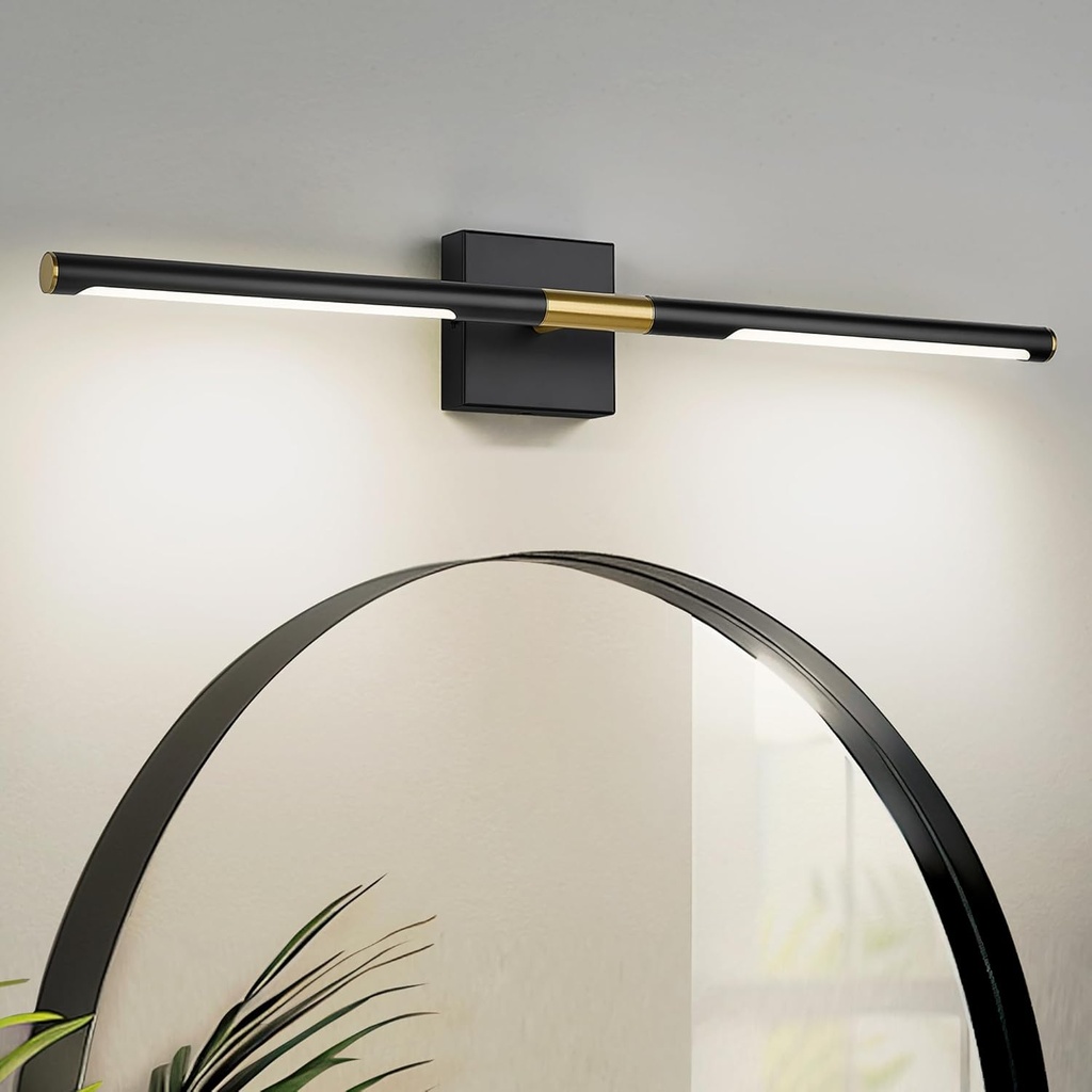 30 Inch Bathroom Light Fixtures, 16W 3CCT Dimmable Black and Gold LED Vanity Lighting Fixtures Over Mirror, 360° Rotatable Modern Bathroom Vanity Light Bar, AD-W9465-L75-BK