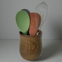 Medium Ceramic Kitchen Utensil Holder for Kitchen Counter Short Cooking Utensil Holder for Countertop Spatula Holder Small Utensil Crock Cutlery Holder Silverware Caddy Flower Vase (Rustic Brown)