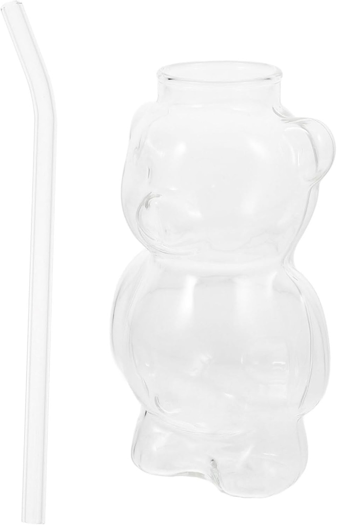 PRETYZOOM Adorable Cartoon Bear Glass Drinking Cup with Thick Round Bottom Portable Water Mug for Home Office Party for Coffee Tea Juice Cold Drinks and Beverages