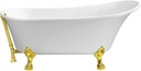Streamline 55" Clawfoot Soaking Bathtub – Glossy White Acrylic Tub with Polished Gold External Drain – Modern Oval Design with Bamboo Tray – 60 Gallon Capacity