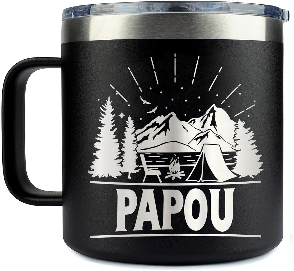 Papou Camping Tumbler 14 Oz Coffee Mug - Papou Tumbler - Papou Camping Gifts - Fathers Day Gift - Papou Mug - Birthday Gift Ideas For Papou - Gifts For Campers Outdoors, 16oz, Transparent