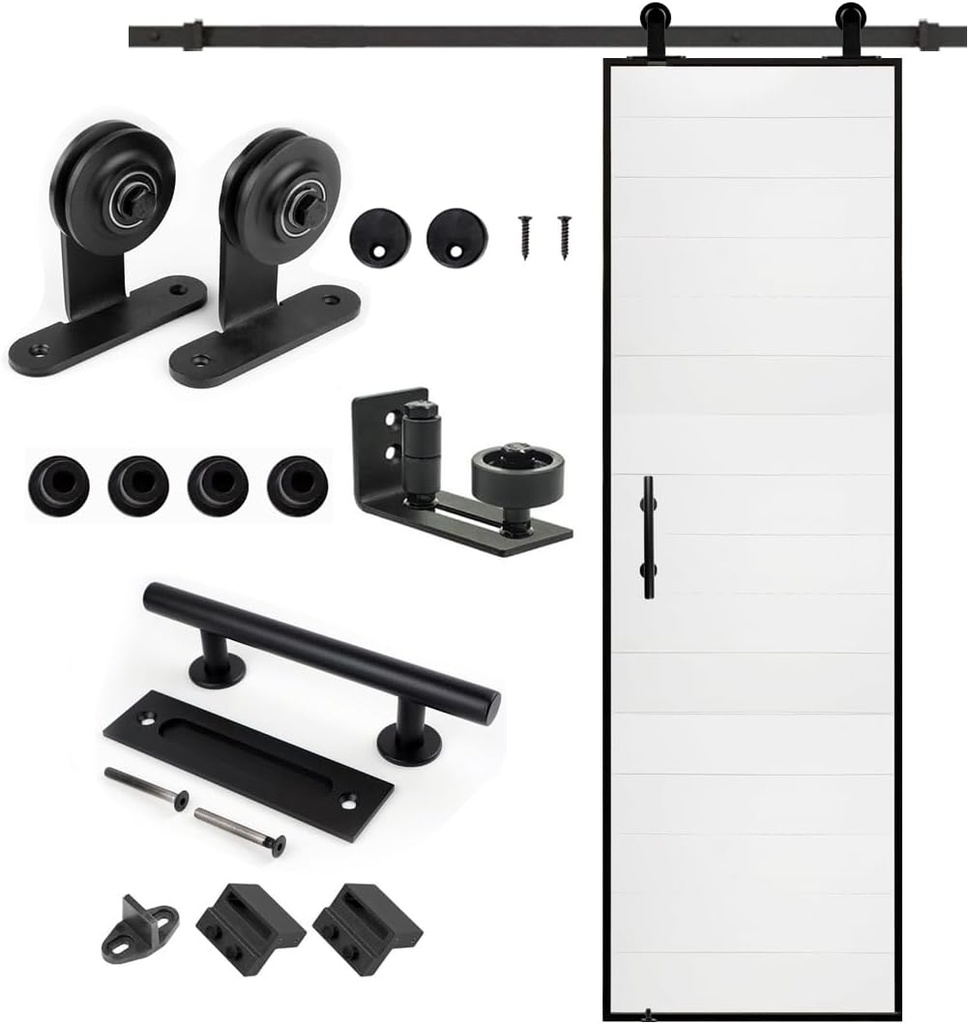 S&Z tophand 26 in. x 84 in. White Lacquer Barn Door with 5FT Sliding Door Hardware Kit, 20 42in Stainless Steel Frame Modern Style Barn Door/Sliding Door/Simple Assembly is Required