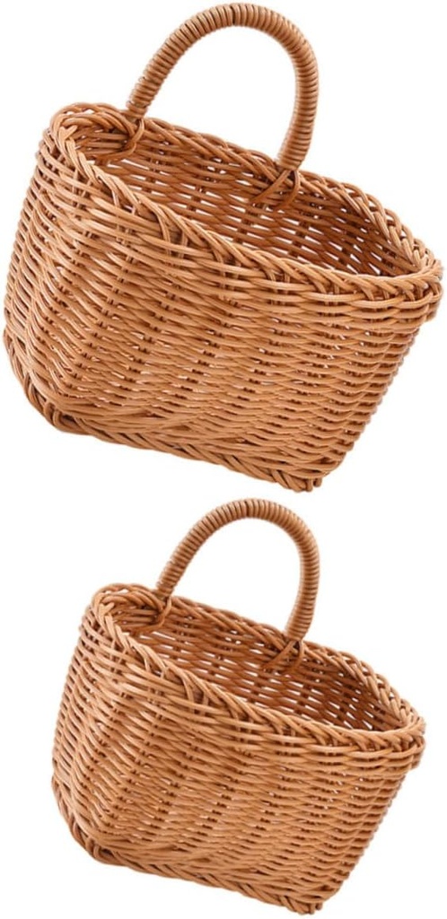Ciieeo 2Pcs Woven Hanging Basket Multi-functional Wall Storage Baskets for Kitchen Garden and Home PP Rattan Material Large Small for Vegetables Ginger Garlic and More