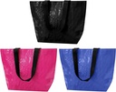 3 Pcs Large Reusable Grocery Bags,Heavy Duty Woven Plastic Waterproof Shopping Bags,Easy to Clean Tote Bags,Black, Blue, Rose Red