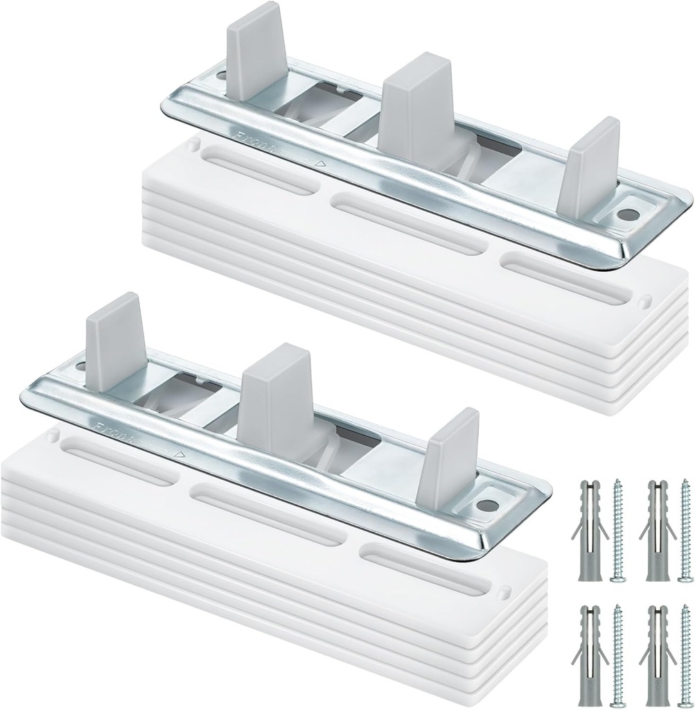 2 Pack Sliding Closet Door Floor Guides with Carpet Risers, Adjustable Sliding Closet Door Guide Fit 3/4'' to 1-3/8'' Thick Doors, White and Metallic