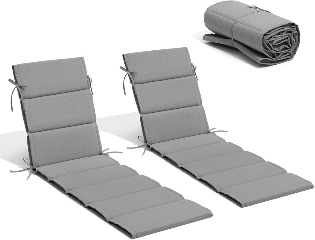 Crestlive Products Chaise Lounge Cushion Outdoor Set of 2 80''Lx26''W, Waterproof Foldable Patio Lounge Chair Cushions with Straps, Lounger Cushions for Outdoor Furniture, Lawn, Pool, Gray
