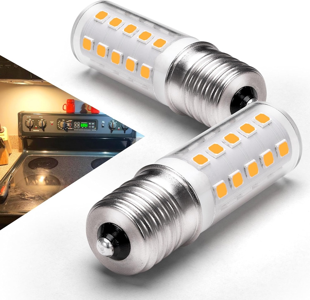 E17 LED Dimmable Under Hood Microwave Bulb 40W Equivalent, 8206232A T7 Intermediate Base Warm White 3000K, 125v 4W 450LM Microwave Oven Stove Range Hood Appliance Light Bulb 2Pack