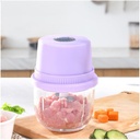Glass Food Processor with 6 Blades & 2 Bowls, Electric Meat Grinder, Rechargeable Mixer, for Ginger, Onion, Chili, Fruit, Vegetable and Meat (Purple)