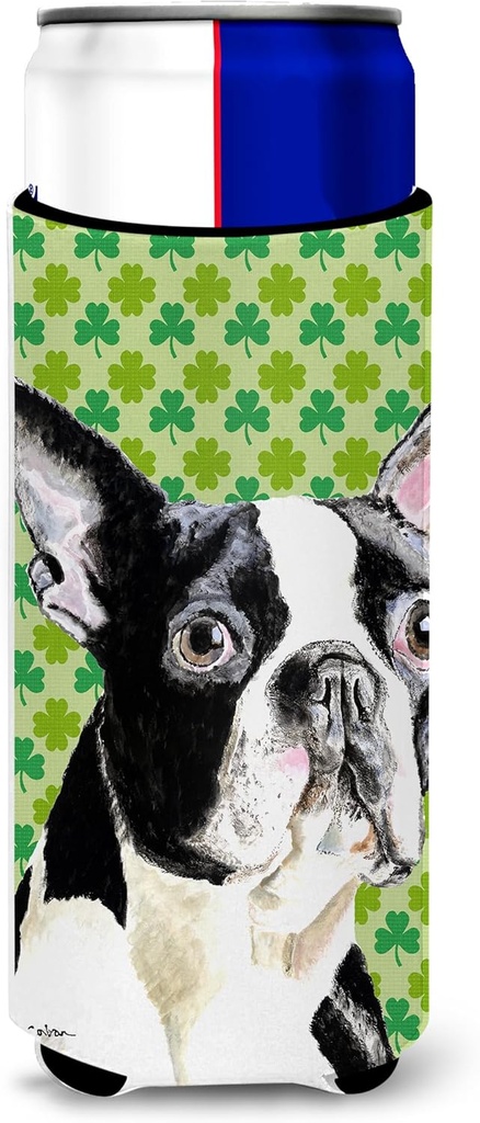 Boston Terrier St. Patrick's Day Shamrock Portrait Ultra Beverage Insulators for slim cans