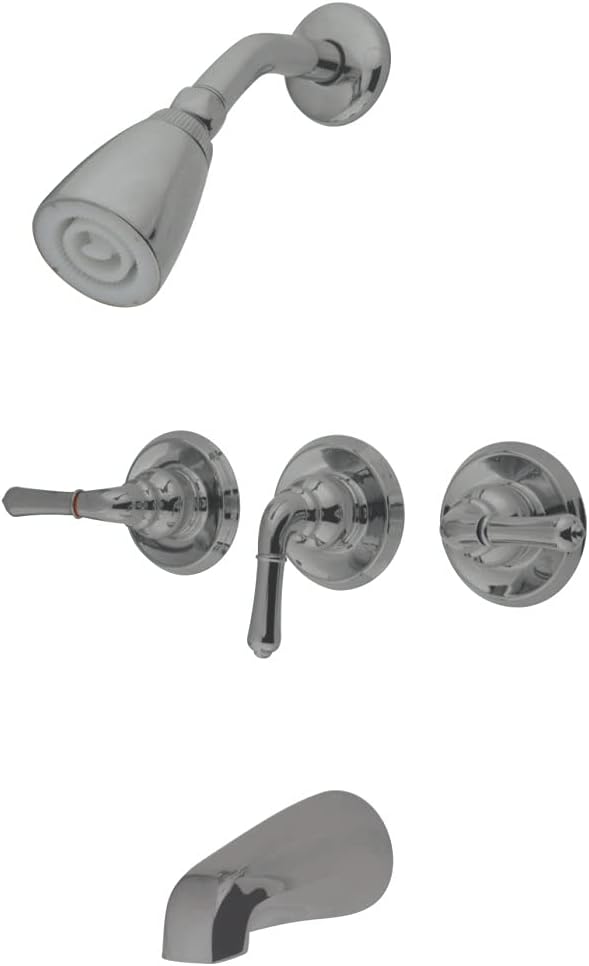 Kingston Brass KB238 Magellan Tub and Shower Faucet with 3-Magellan Handle, Brushed Nickel,5-Inch Spout Reach