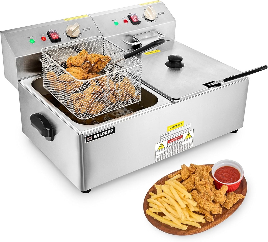 WILPREP 1600W Electric Deep Fryer, 20 lb. Commercial Deep Fryer with Dual Oil Tanks Baskets & Adjustable Temperature, Stainless Steel Electric Countertop Fryer with ETL & ETL Sanitation Certification