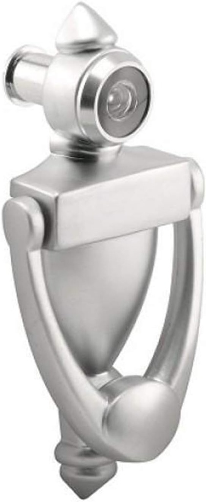 "Nuk3y Door Knocker & Viewer, 9/16 in. Bore, 220-Degree View Angle (5-1/2"" Height, Satin Nickel)"