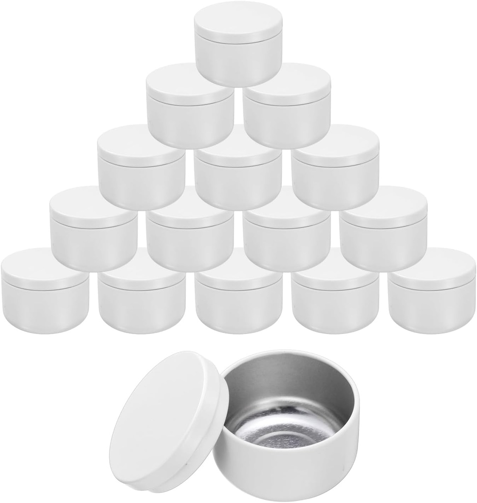 uxcell 16pcs Portable Storage Jar, Multipurpose Airtight Container Bottle Mini Smell Proof Metal Round Tins with Lid for Spices Coffee Tea Candy, White