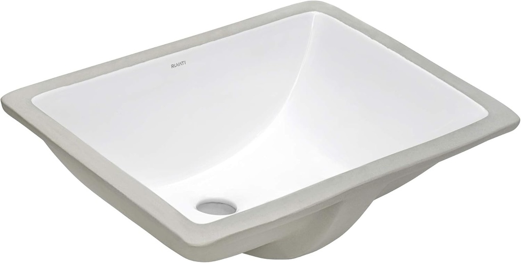 Ruvati 16 x 11-3/4 inch Undermount Bathroom Sink - White Rectangular Porcelain Ceramic with Overflow - Small Bathroom Sink for Vanity - Durable Bath Sinks - Ideal Bathroom Sinks - RVB0718