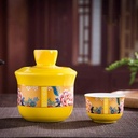 Sake Set 3 Pieces Set Yellow Peony Palace Style Sake Set, Wine Glass Set for Warm/Cold Sake Service, Traditional Retro Porcelain Crafts GYL24824