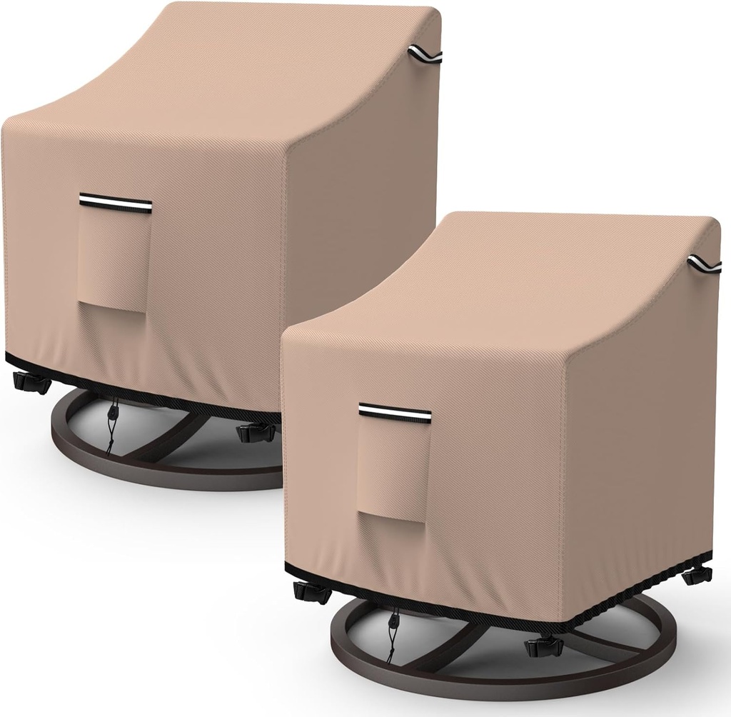Patio Chair Covers,2 Pack Lawn Outdoor Furniture Chair Covers with Air Vent,500D Heavy Duty Chair Cover for Lawn Lounge Deep Seat, Patio Dining Chair and High-Back Chair(Khaki, 29"W × 30"D × 36"H)