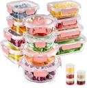 34pcs Glass Food Storage Containers with Lids Set, Airtight Glass Meal Prep Containers (17 Containers & 17 Lids), Leak Proof Lunch Container BPA-Free, Microwave, Oven, Freezer, Dishwasher Safe-PINK