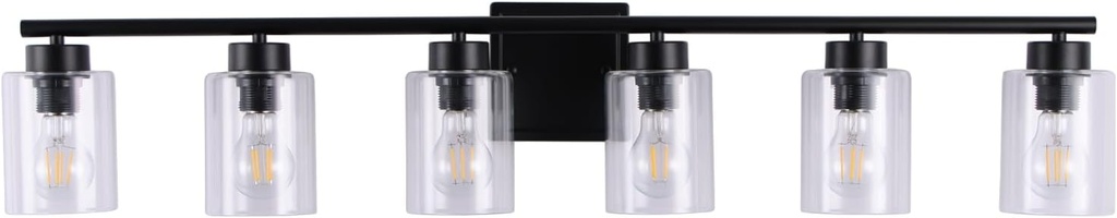 6 Light Bathroom Light Fixtures, 40 Inches Bathroom Lighting Fixtures Over Mirror, Black Vanity Light with Clear Glass Shades