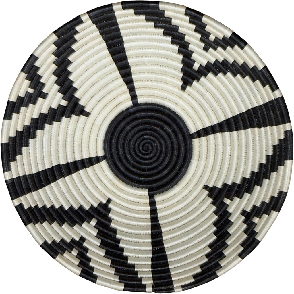 Handwoven African Basket Handmade sisal Fruit Bowl Wall Hanging decorative Baskets for Home Living Room Kitchen Centerpiece Zen Designs Arts and Crafts (Black Natural Floral, 10in diameter)