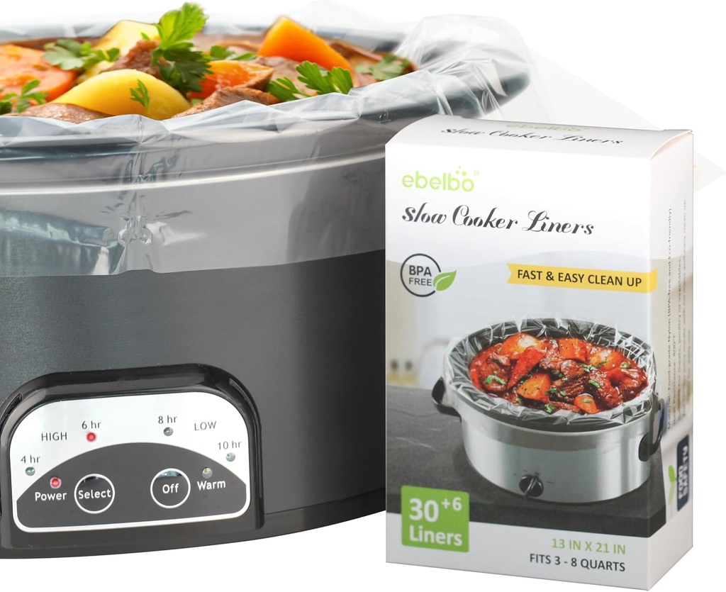 Large Size 36 Count Slow Cooker Liners 13"x21", Disposable Nylon Pot Liners, Multipurpose BPA-Free Cooking Bags, Fits 3-8 Quarts Oval & Round Pots & Slow Cookers