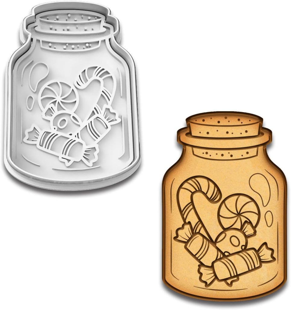 Candy Jar Cookie Cutter & Stamp Set - 4.25x2.8 Inches, Perfect for Holiday and Party Baking